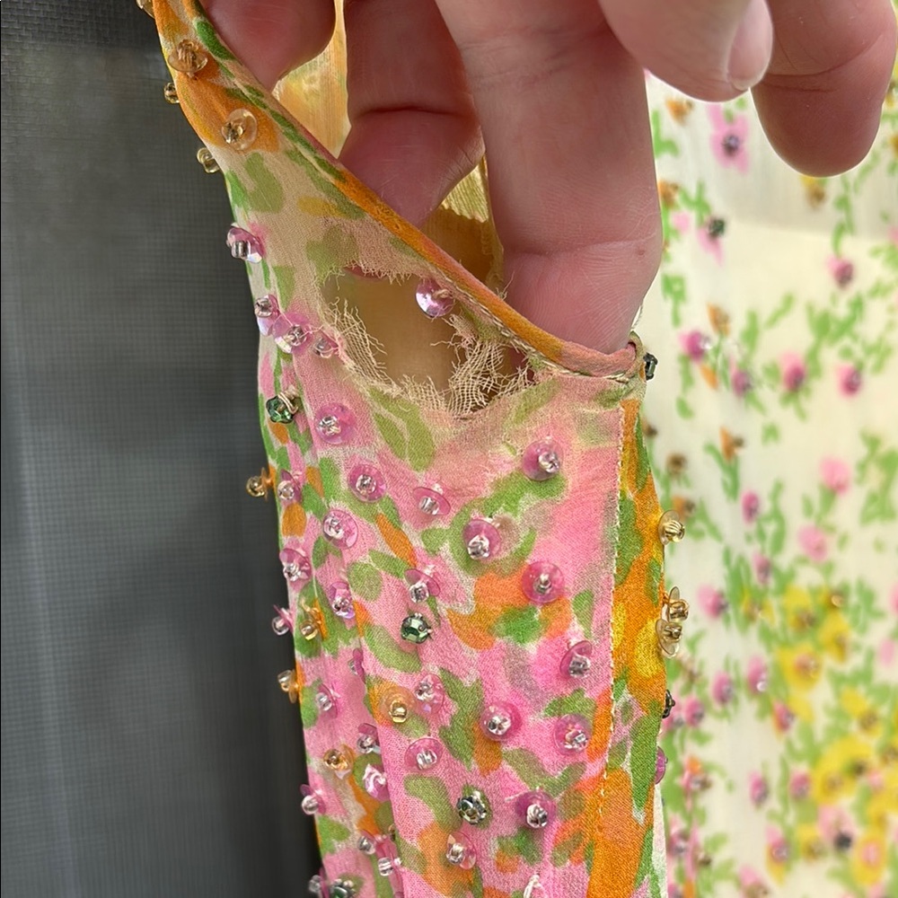 NAT KAPLAN SAKS FIFTH AVE Yellow Orange Pleat Crystal Maxi Silk Dress-VINTAGE - Picture 8 of 16